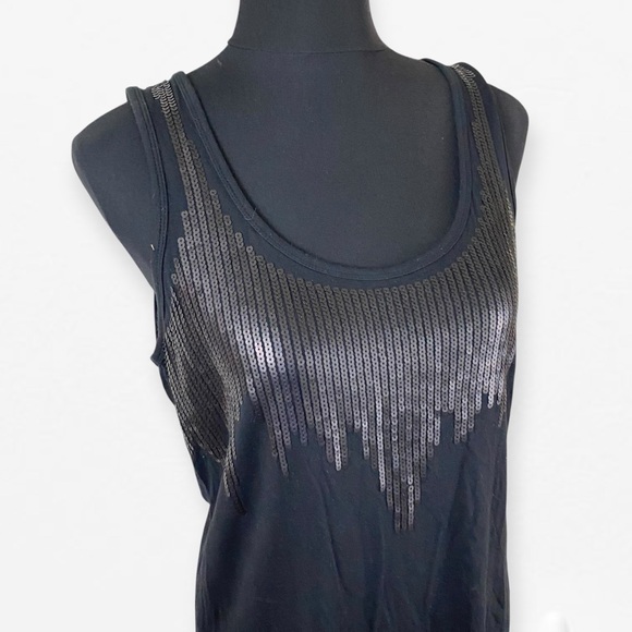 ANA Black Sequin Accent Sleeveless Stretch knit Tank Top L - Picture 2 of 8